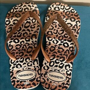Havaianas Animal Print Flip Flops with Brown Straps